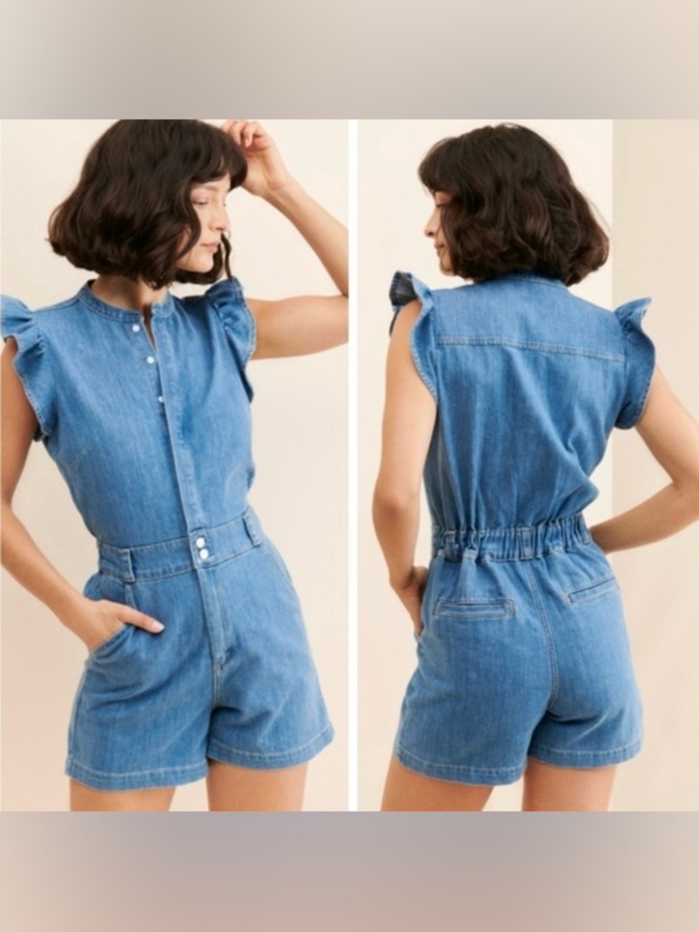 Joe’s Jeans The Emilia Denim Ruffle Sleeve Romper NWT L